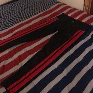 Black and red jeans